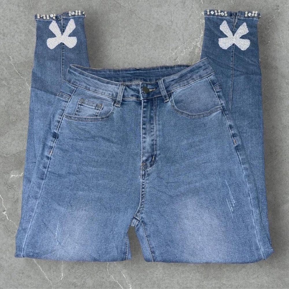 Blue Women's Jeans with Embellished Details